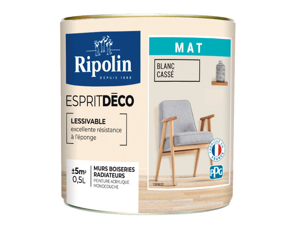 Peinture mur intérieur Mat 0,5 L Blanc casse - Ripolin - Brico Dépôt