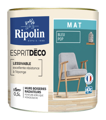 Peinture mur intérieur Mat 0,5 L Bleu pop - Ripolin - Brico Dépôt