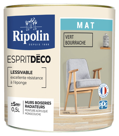 Peinture mur intérieur Mat 0,5 L Vert bourrache - Ripolin - Brico Dépôt