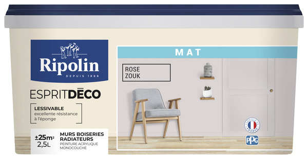 Peinture mur intérieur Mat 2,5 L Rose zouk - Ripolin - Brico Dépôt