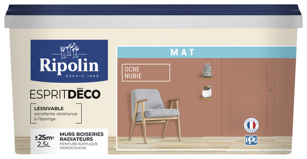 Peinture mur intérieur Mat 2,5 L Marron nubie - Ripolin - Brico Dépôt
