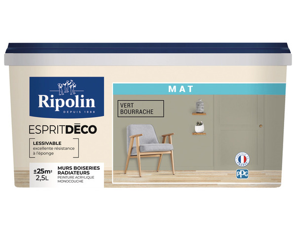 Peinture mur intérieur Mat 2,5 L Vert bourrache - Ripolin - Brico Dépôt
