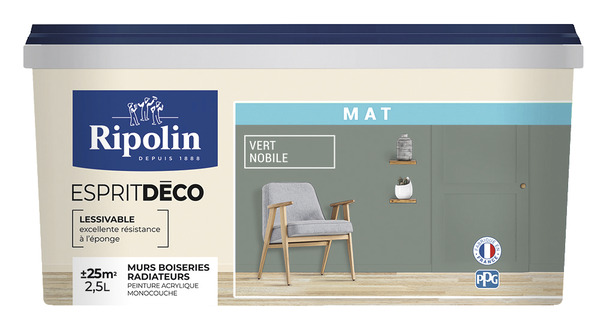 Peinture mur intérieur Mat 2,5 L Vert nobile - Ripolin - Brico Dépôt