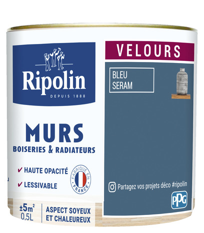 Peinture intérieur Velours 0,5 L Bleu seram - Ripolin - Brico Dépôt