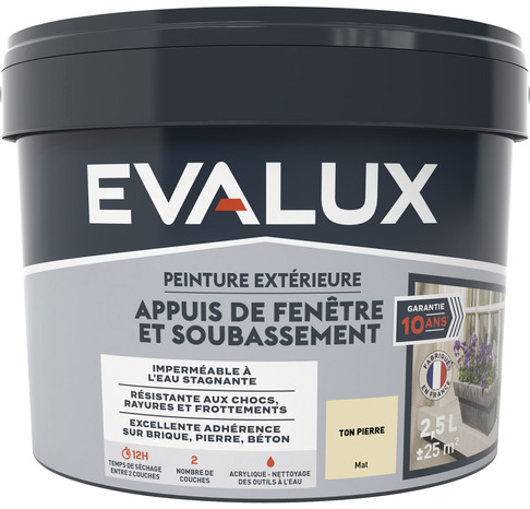 Peinture extérieure appuis fenêtre 2,5 L ton pierre mat - Evalux - Brico Dépôt