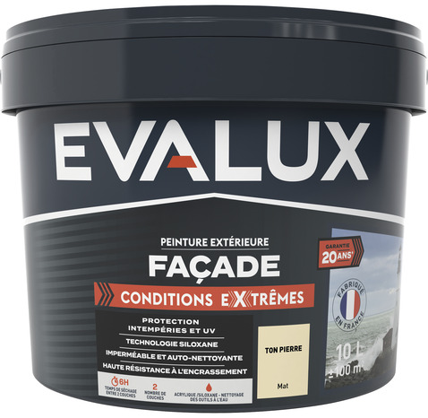 Peinture façade extrême 10 L ton pierre mat - Evalux - Brico Dépôt