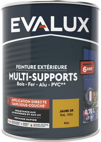 Peinture extérieure Satin multi supports 0,75 L jaune d'or - Evalux - Brico Dépôt