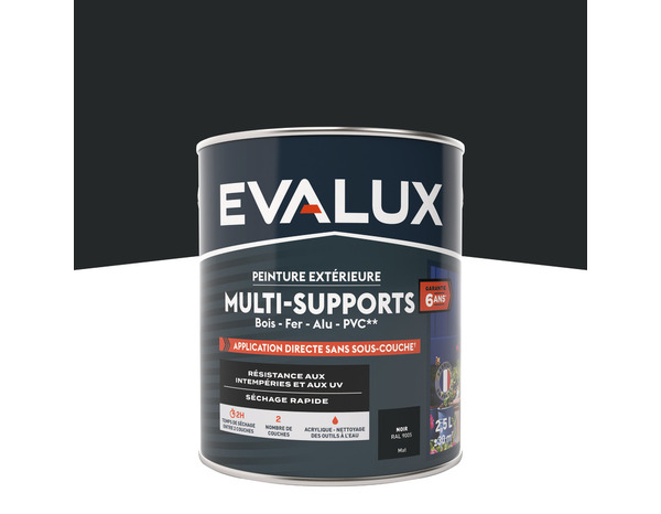 Peinture extérieure Satin multi supports 2,5 L noir - Evalux - Brico Dépôt