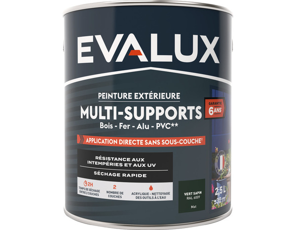 Peinture extérieure Satin multi supports 2,5 L vert sapin - Evalux - Brico Dépôt