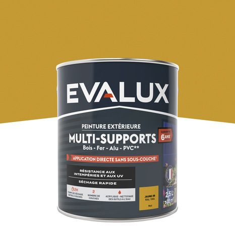 Peinture extérieure Satin multi supports 2,5 L jaune d'or - Evalux - Brico Dépôt