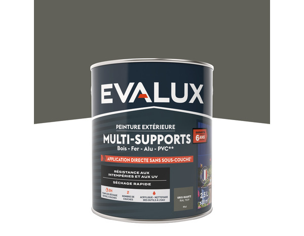 Peinture extérieure satin multi supports 2,5 L gris quartz - Evalux - Brico Dépôt