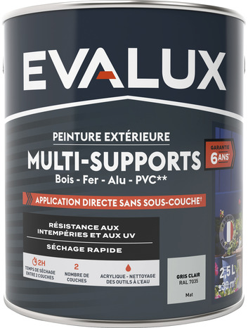 Peinture extérieure Satin multi supports 2,5 L gris clair - Evalux - Brico Dépôt