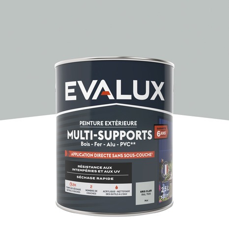 Peinture extérieure Satin multi supports 2,5 L gris clair - Evalux - Brico Dépôt
