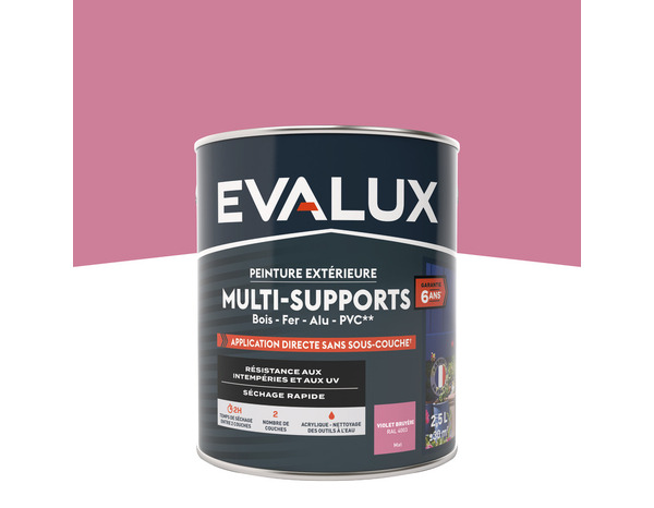 Peinture extérieure Satin multi supports 2,5 L bruyère - Evalux - Brico Dépôt