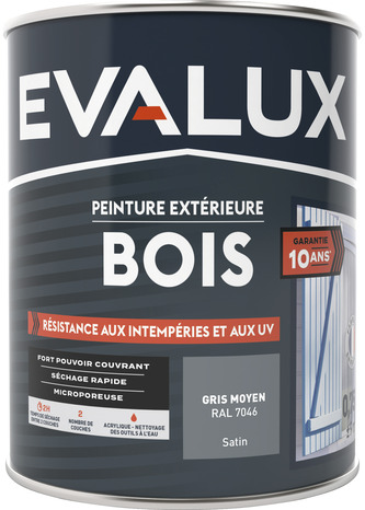 Peinture extérieur bois 0,75 L gris moyen satin - Evalux - Brico Dépôt