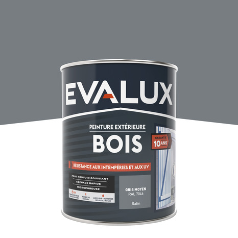 Peinture extérieur bois 0,75 L gris moyen satin - Evalux - Brico Dépôt