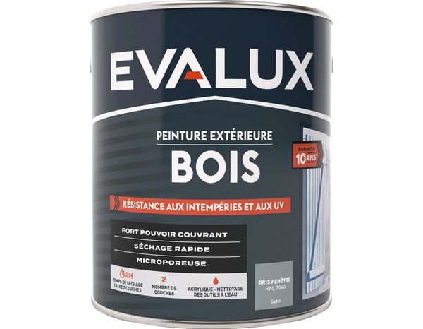 Peinture extérieur bois 2,5 L gris fenêtre satin - Evalux - Brico Dépôt