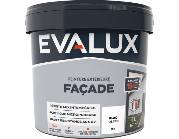 Peinture façade 5 L blanc mat - Evalux - Brico Dépôt