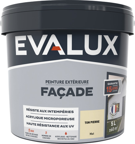 Peinture façade 5 L ton pierre mat - Evalux - Brico Dépôt