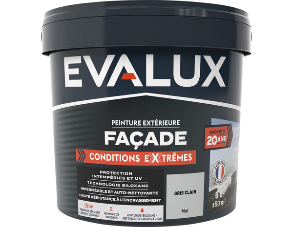 Peinture façade extrême 5 L gris clair mat - Evalux - Brico Dépôt