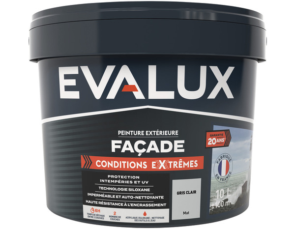 Peinture façade extrême 10 L gris clair mat - Evalux - Brico Dépôt