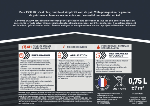 Vernis extérieur 0,75 L incolore brillant - Evalux - Brico Dépôt