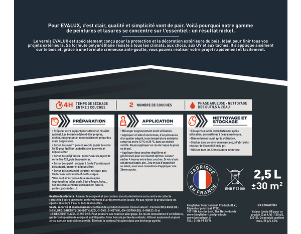 Vernis extérieur 2,5 L incolore brillant - Evalux - Brico Dépôt