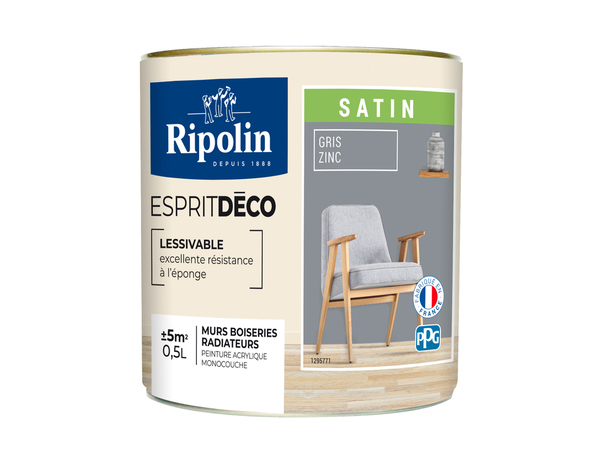 Peinture mur intérieur Satin 0,5 L Gris zinc - Ripolin - Brico Dépôt