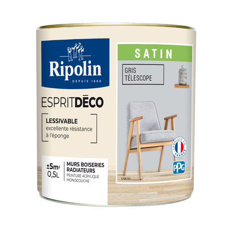 Peinture mur intérieur Satin 0,5 L Gris télescope - Ripolin - Brico Dépôt