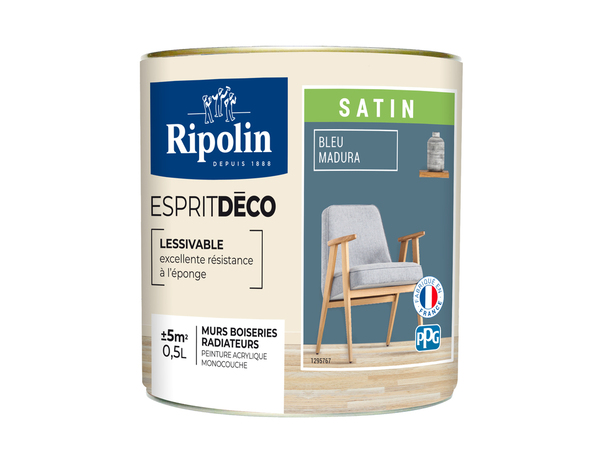Peinture mur intérieur Satin 0,5 L Bleu madura - Ripolin - Brico Dépôt
