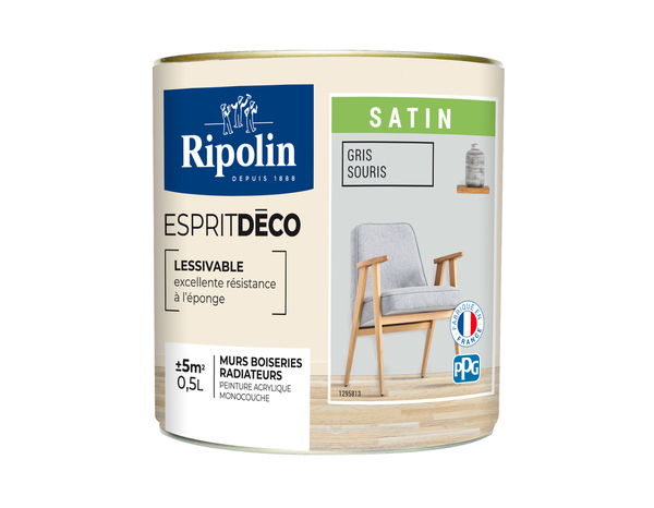 Peinture mur intérieur Satin 0,5 L Gris souris - Ripolin - Brico Dépôt