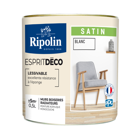 Peinture mur intérieur Satin 0,5 L Blanc - Ripolin - Brico Dépôt