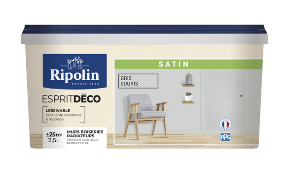 Peinture mur intérieur Satin 2,5 L Gris souris - Ripolin - Brico Dépôt