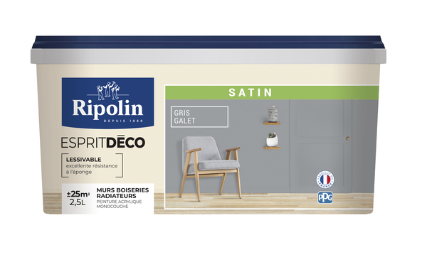 Peinture mur intérieur Satin 2,5 L Gris galet - Ripolin - Brico Dépôt