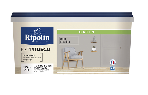 Peinture mur intérieur Satin 2,5 L Gris lumière - Ripolin - Brico Dépôt