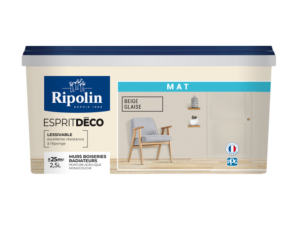 Peinture mur intérieur Mat 2,5 L Beige glaise - Ripolin - Brico Dépôt
