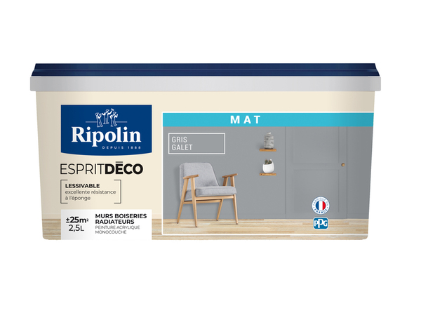 Peinture mur intérieur Mat 2,5 L Gris galet - Ripolin - Brico Dépôt