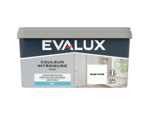 Peinture mur intérieur Mat 2,5 L Blanc coton - Evalux - Brico Dépôt