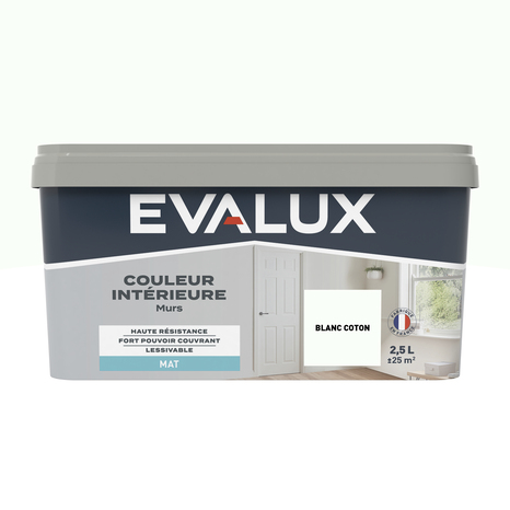 Peinture mur intérieur Mat 2,5 L Blanc coton - Evalux - Brico Dépôt