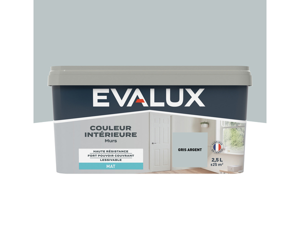 Peinture mur intérieur Mat 2,5 L Gris argent - Evalux - Brico Dépôt