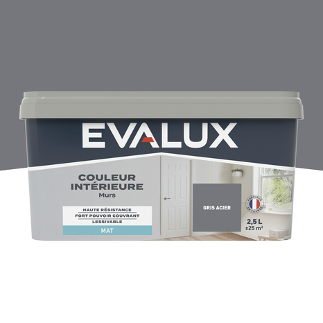 Peinture mur intérieur Mat 2,5 L Gris acier - Evalux - Brico Dépôt