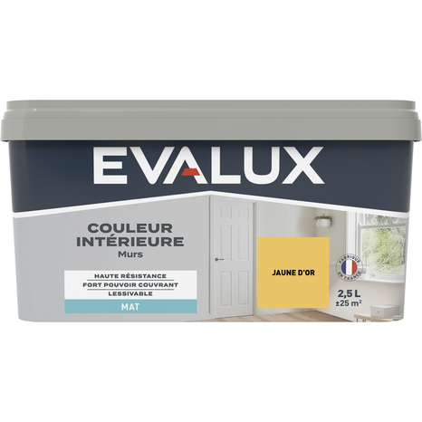 Peinture mur intérieur Mat 2,5 L Jaune d'or - Evalux - Brico Dépôt