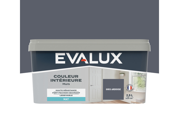 Peinture mur intérieur Mat 2,5 L Gris ardoise - Evalux - Brico Dépôt