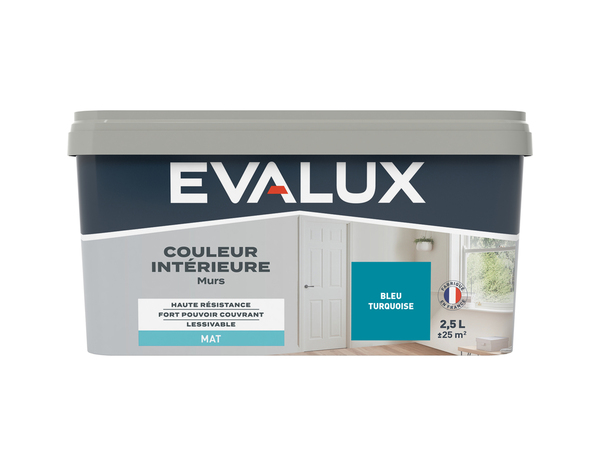 Peinture mur intérieur Mat 2,5 L Bleu turquoise - Evalux - Brico Dépôt