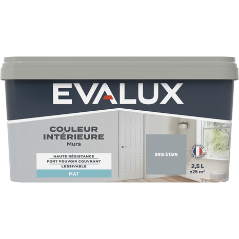Peinture mur intérieur Mat 2,5 L Gris étain - Evalux - Brico Dépôt