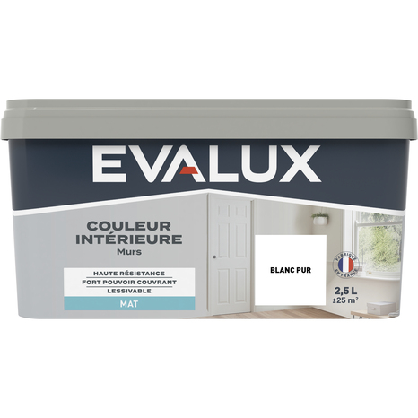 Peinture mur intérieur Mat 2,5 L Blanc pur - Evalux - Brico Dépôt