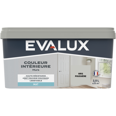 Peinture mur intérieur Mat 2,5 L Gris poussière - Evalux - Brico Dépôt