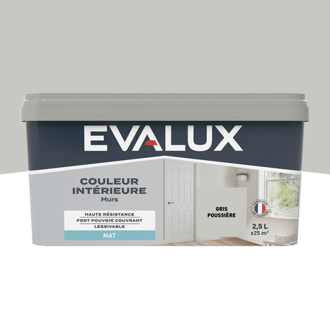 Peinture mur intérieur Mat 2,5 L Gris poussière - Evalux - Brico Dépôt