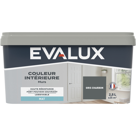 Peinture mur intérieur Mat 2,5 L Gris charbon - Evalux - Brico Dépôt