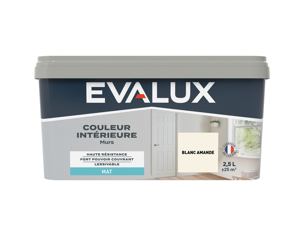 Peinture mur intérieur Mat 2,5 L Blanc amande - Evalux - Brico Dépôt